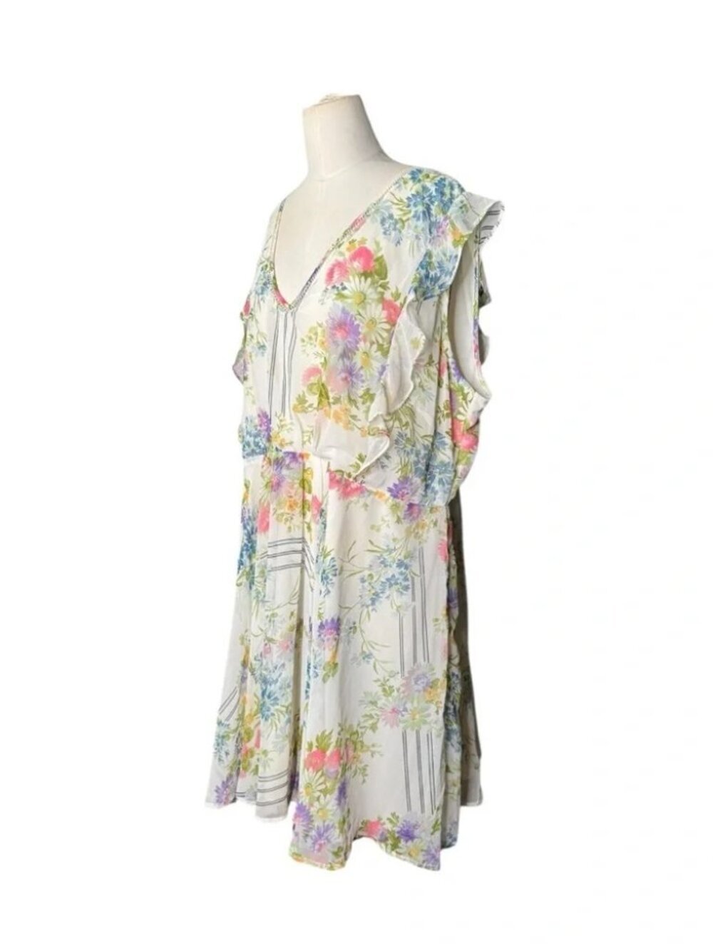 ASOS Floral Ruffle Sleeve V-Neck Dress Size US 24 - Picture 4 of 8